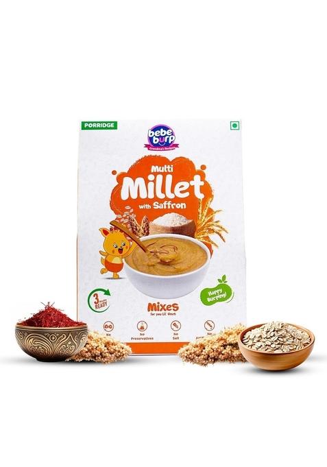 Bebe Burp No Added Sugar Instant Cereal | Multi Millet With Saffron | No Preservatives No Salt | Lightly Sweetened With Date Powder | Made With Multigrain Millets, Jowar, Rice 200G