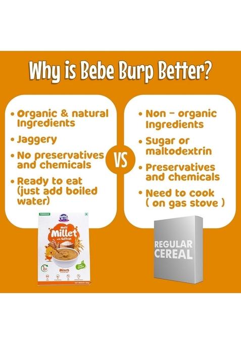 Bebe Burp No Added Sugar Instant Cereal | Multi Millet With Saffron | No Preservatives No Salt | Lightly Sweetened With Date Powder | Made With Multigrain Millets, Jowar, Rice 200G