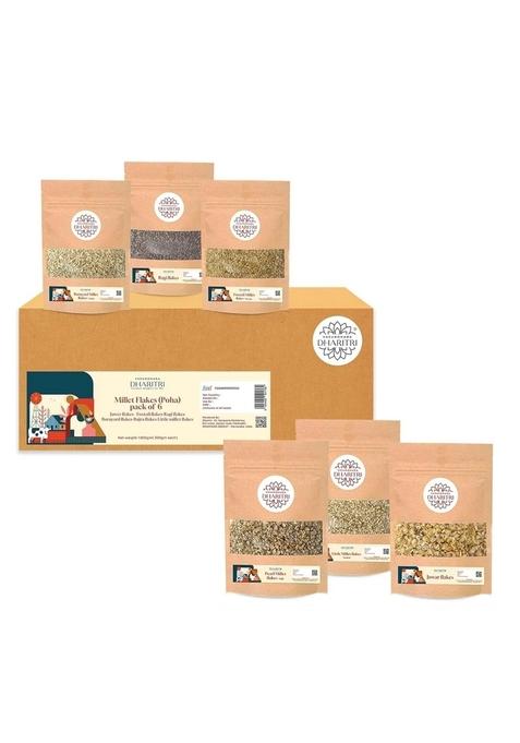 Vasundhara Dharitri Healthy Breakfast Millet Flakes Combo Pack Of 6 X 300G Each, Jowar, Foxtail, Ragi, Barnyard, Bajra & Little Millet Flakes, High Fibers & Nutrients, Gluten Free (Poha) Diet Cereal