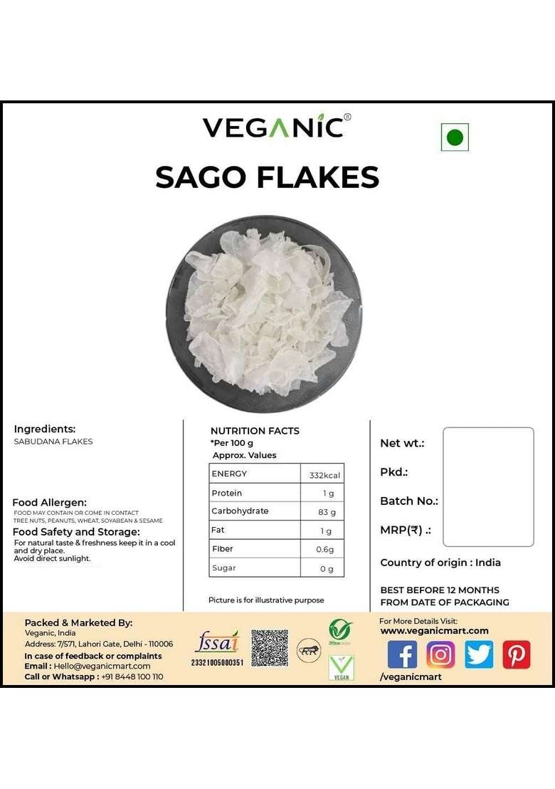 Veganic Sago Flakes | Sabudana Flakes | Healthy Breakfast Food | Sabutdana Chivda | Fast/Falhari/Upwas Foods (200G) - Indya