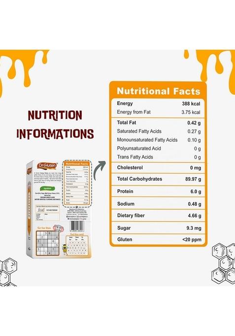 Dr. Gluten Honey Corn Flakes 400 Gms | Gluten Free & Wheat Free | High In Dietary Fiber, Iron, Vitamins & Protein | No Added Colours & Flavours | Helps In Weight Management | Breakfast Cereal