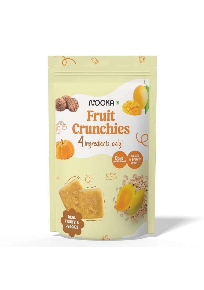 Nooka Yellow Fruit Crunchies For Babies – Healthy Snack With Real Fruits & Veggies | 4 Ingredients Only | No Added Sugar | Melts In Baby’S Mouth | Age 7+ Months (20G) - Indya