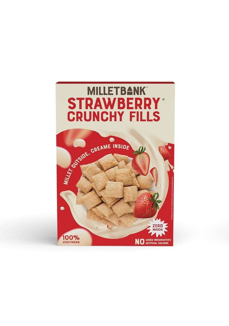 Millet Bank Strawberry Fills Breakfast Cereal | No Added Colour, No Preservatives | Wholesome Cereal Option | 1 X 250G - Indya