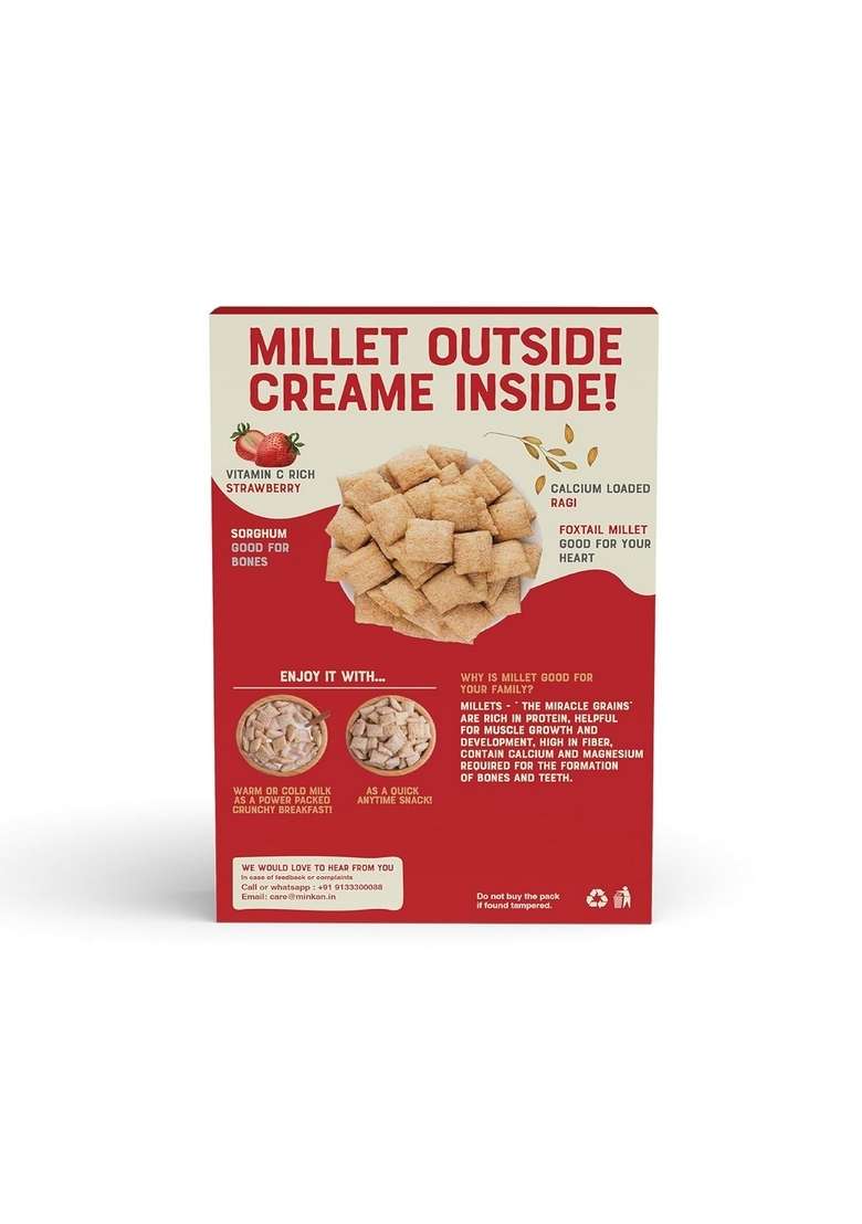 Millet Bank Strawberry Fills Breakfast Cereal | No Added Colour, No Preservatives | Wholesome Cereal Option | 1 X 250G - Indya