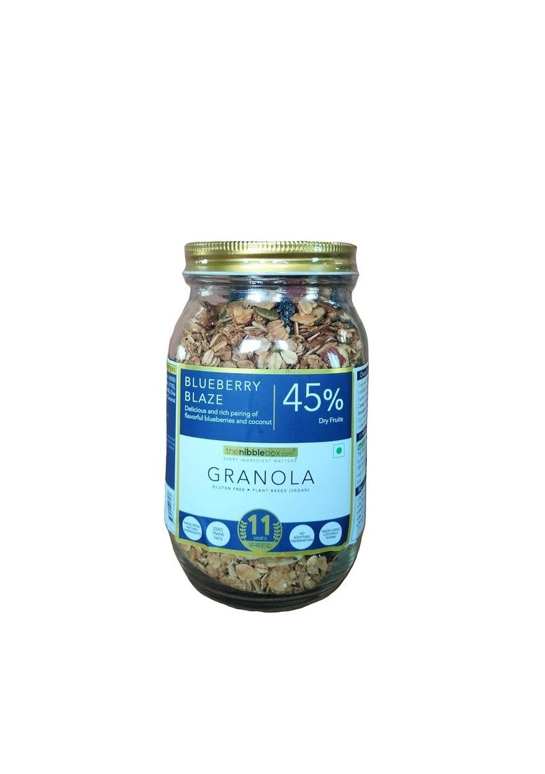 Thenibblebox Blueberry Blaze Granola 500G, Jar [45% Dry Fruits, Gluten Free, Plant Based/Vegan Friendly, No Additives/Preservatives]