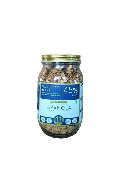 Thenibblebox Blueberry Blaze Granola 500G, Jar [45% Dry Fruits, Gluten Free, Plant Based/Vegan Friendly, No Additives/Preservatives]