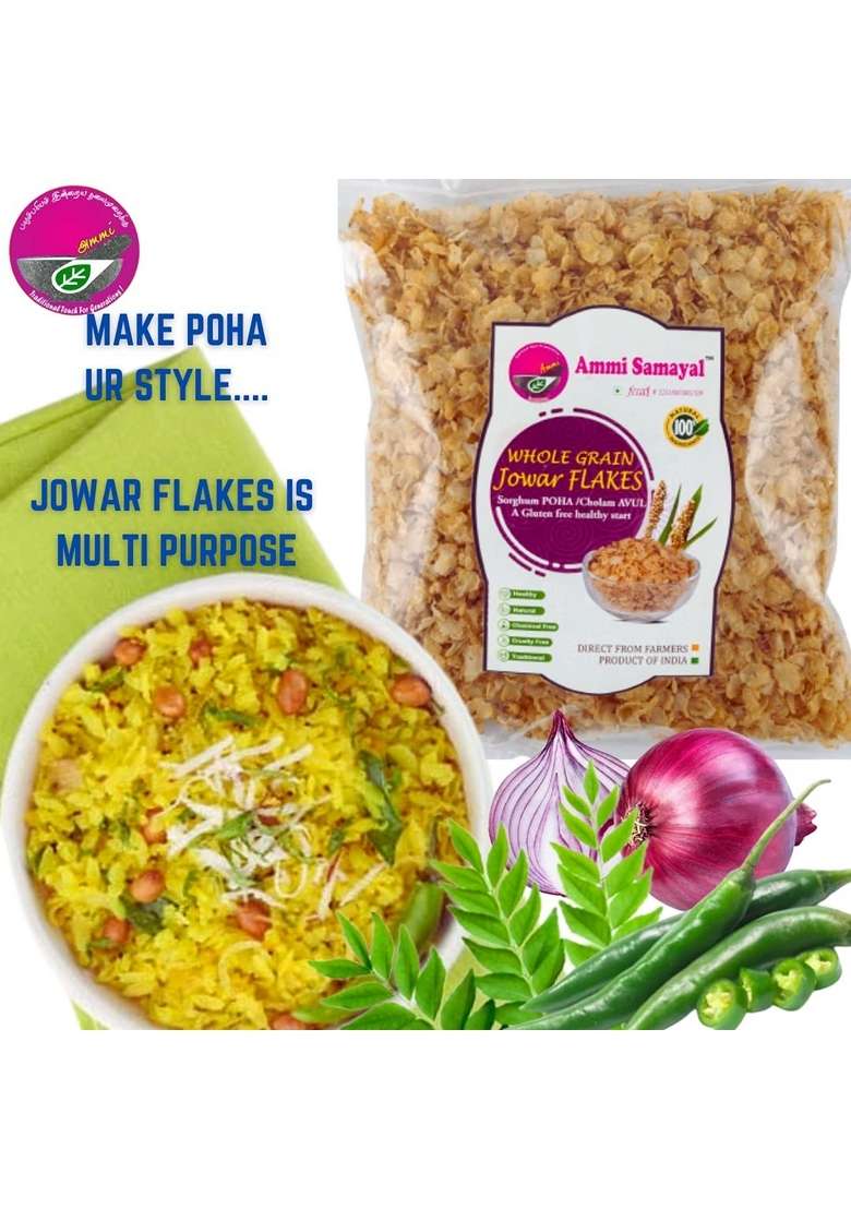 Ammi Samayal Combo Of Bajra, Jowar, Wheat And Ragi Flakes (Poha) | Organic Gluten Free High Fiber Flakes | Breakfast Combo Cereal Poha | Miracle Millet Best For Weight Loss | Pack Of 4 | 500G Each - Indya