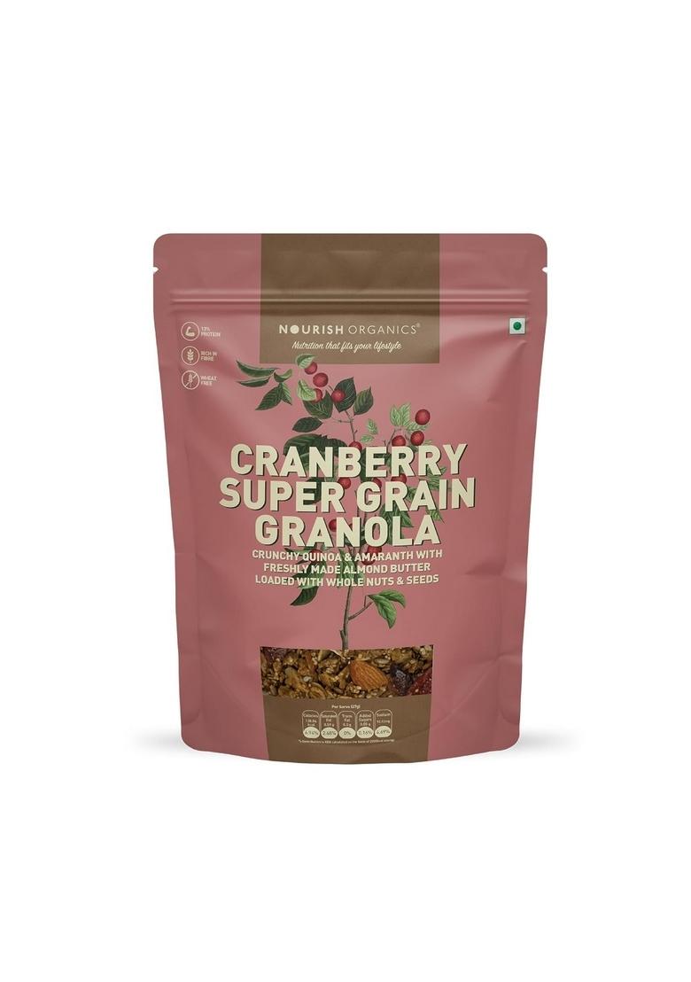 Nourish Organics Cranberry Super Grain Granola, 270G Single Pack | Healthy And Nutritious Breakfast Cereals With Whole Nuts | No Refined Sugar | Clean Label