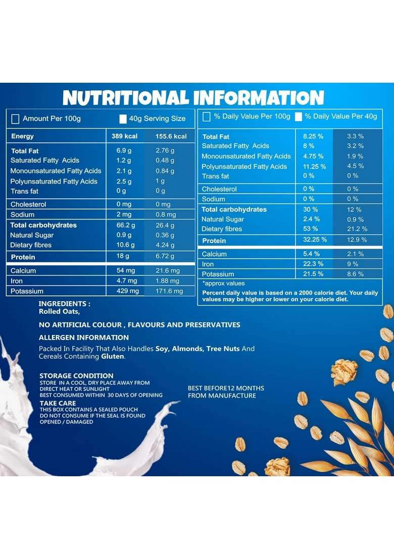 Unifit Rolled Oats | 100% Wholegrain Oats | Healthy Breakfast | High Fiber & Protein-Rich Diet Food | Supports Weight Management & Heart Health | 1Kg - Indya