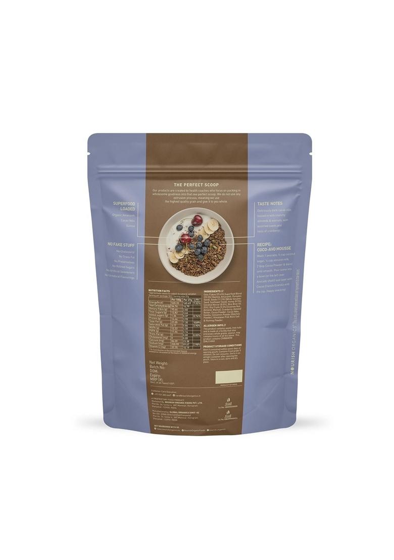 Nourish Organics Cocoa Crunch Granola, 270G | Healthy Breakfast Cereal With Whole Nuts | No Refined Sugar | Plant-Based, High-Fiber Snack