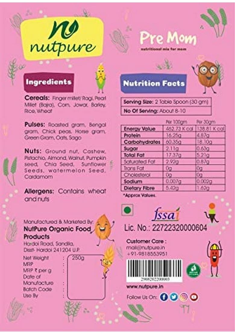 Nutpure Pre Mom |100% Natural Multigrain Health Mix For Pregnant Women| With The Goodness Of 24 Superfoods (Nuts, Millets/Cereals & Pulses) | 250 Gm (1)