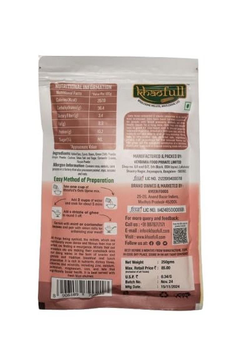 Khaofull Oats Upma – Ready-To-Cook Healthy Breakfast | High-Fiber, Wholesome Oats With Vegetables & Seasonings | (500G)