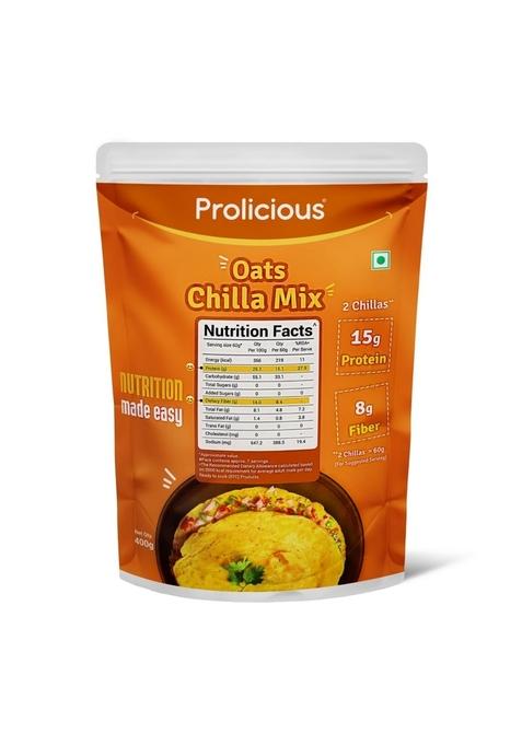 Prolicious High Protein High Fiber Oats Chilla Mix | Plant Based | Nutritious | No Palm Oil | No Trans-Fat | Ready To Cook | 400G Pack