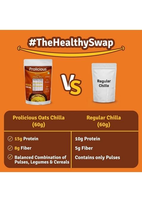 Prolicious High Protein High Fiber Oats Chilla Mix | Plant Based | Nutritious | No Palm Oil | No Trans-Fat | Ready To Cook | 400G Pack