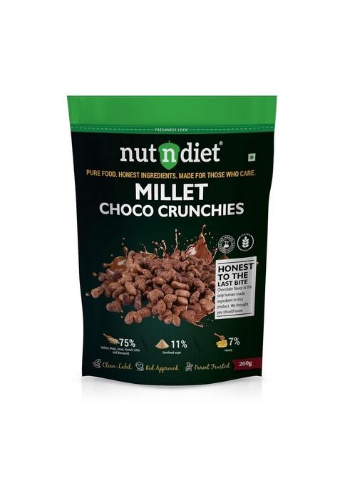 Nutndiet Millet Choco Crunchies | 75% Millets | Clean-Label | Gluten-Free | Unrefined Sugar & Pure Honey | Kid-Approved | Parent Trusted | Peace Of Mind In A Packet | 200G