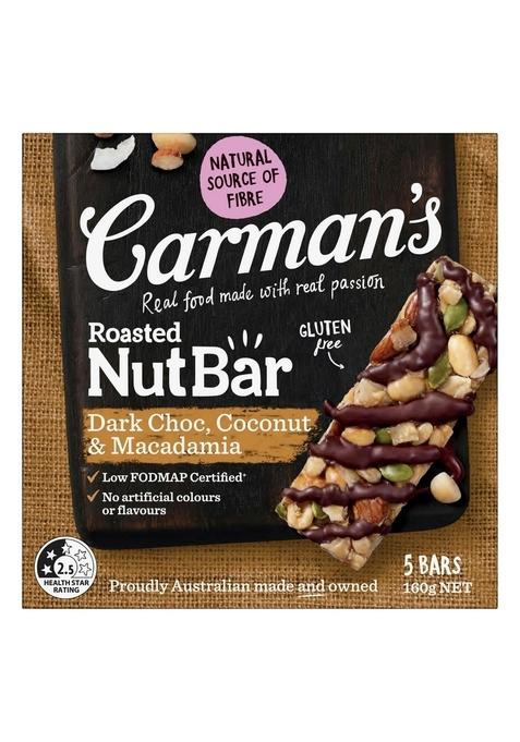Carman'S Roasted Nut Bars- 160Gms | Dark Choc & Coconut | Real Aussie Macadamias | Wholesome Snack | High Fibre | On-The-Go Snack | Daily Energy Bars | Gluten-Free | Vegan