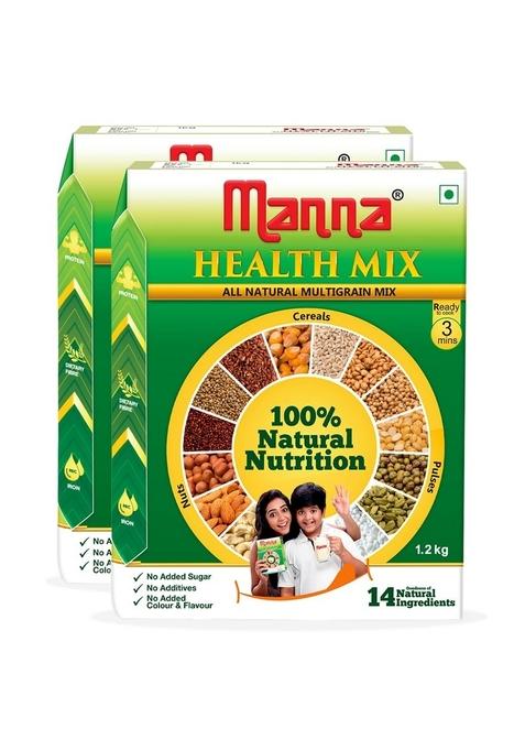 Manna Health Mix 2.4 Kg, All Natural Kids Nutrition Drink, With 14 Ingredients, Zero Sugar. 100% Natural Nutrition 1.2 Kg (Pack Of 2)