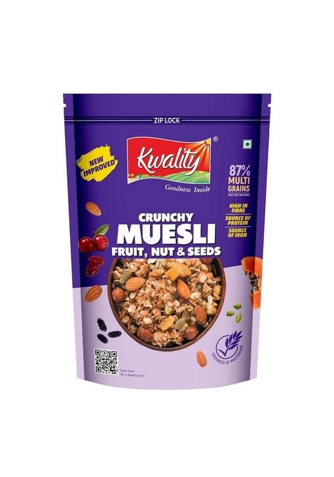 Kwality Muesli – Fruit, Nuts & Seeds Blend, 750 G | 87% Multi Grains | High‑Fibre, Protein‑Rich Multigrain Breakfast Cereal With Almonds, Raisins, Cranberries, Pumpkin & Flax Seeds, No Preservatives