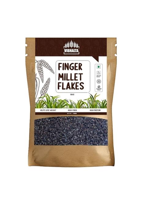 Vishalta Ragi Millet Flakes 500 Gm - Natural Whole Grain - Finger/Nachni Millet Flakes Rich In Protein & Fibre - Gluten-Free Healthy Breakfast Cereal - Ideal For Poha, Upma & Snacks - Pack Of 1