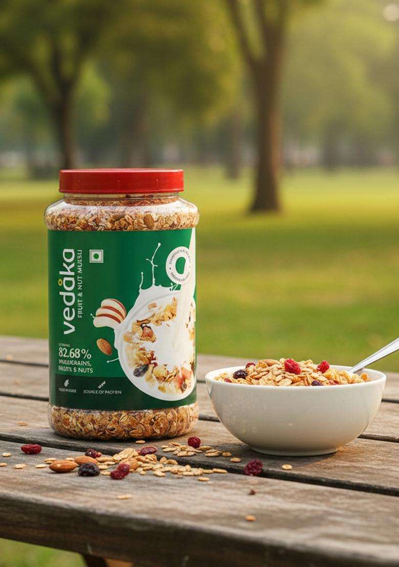Vedaka Fruit And Nut Muesli 1 Kg Jar | Contains 82.68% Fruits, Nuts & Multigrains | High In Fiber | Source Of Protein | Breakfast Cereal - Indya