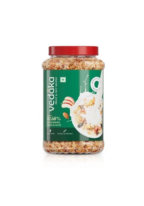 Amazon Brand - Vedaka Fruit And Nut Muesli 1 Kg Jar | Contains 82.68% Fruits, Nuts & Multigrains | High In Fiber | Source Of Protein | Breakfast Cereal