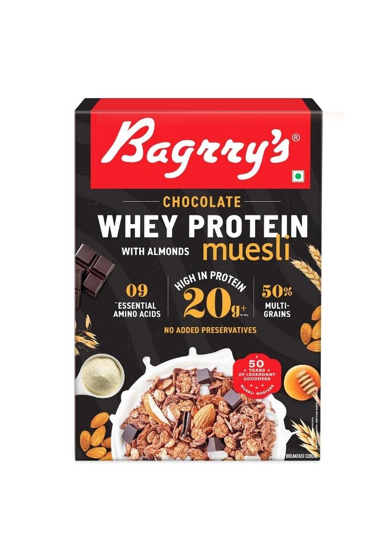 Bagrry'S Whey Protein Muesli 500Gm Box | 20Gm Protein | Chocolate Flavour| Whole Oats & Californian Almonds| Breakfast Cereal|Protein Rich| Premium American Whey Muesli