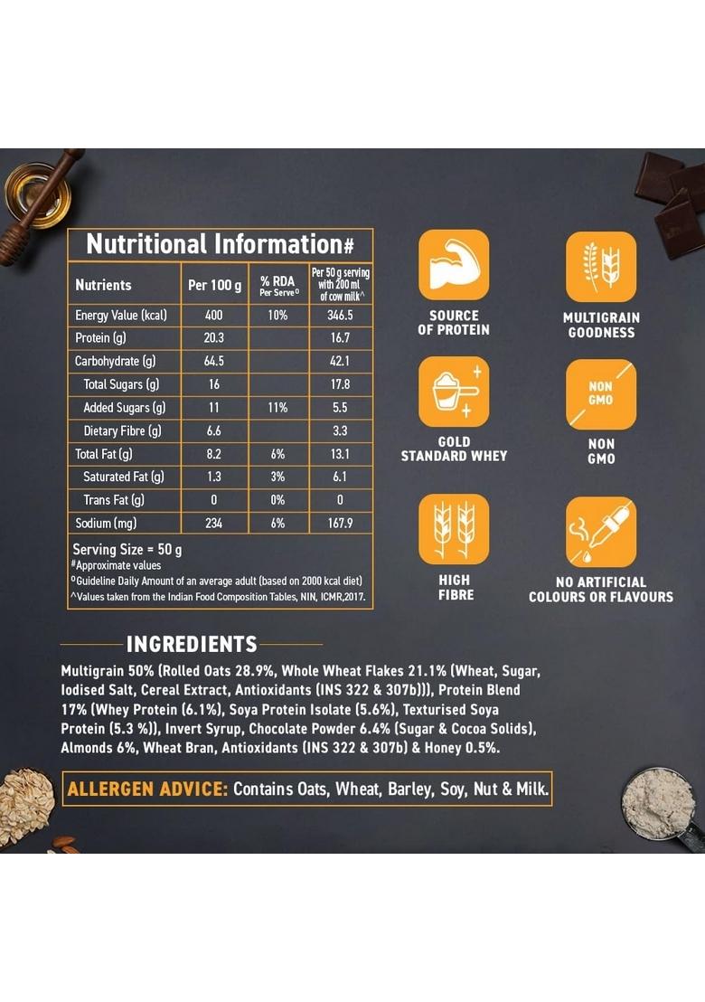 Bagrry'S Whey Protein Muesli 500Gm Box | 20Gm Protein | Chocolate Flavour| Whole Oats & Californian Almonds| Breakfast Cereal|Protein Rich| Premium American Whey Muesli