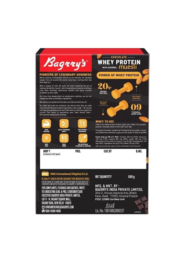 Bagrry'S Whey Protein Muesli 500Gm Box | 20Gm Protein | Chocolate Flavour| Whole Oats & Californian Almonds| Breakfast Cereal|Protein Rich| Premium American Whey Muesli