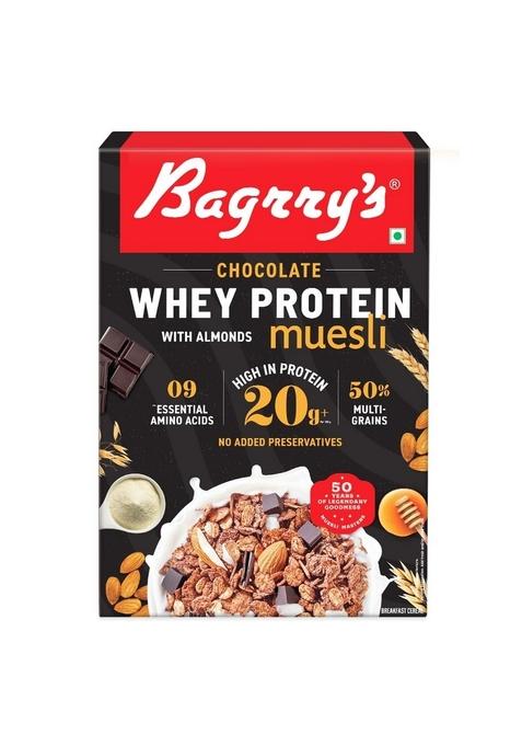 Bagrry'S Whey Protein Muesli 500Gm Box | 20Gm Protein | Chocolate Flavour| Whole Oats & Californian Almonds| Breakfast Cereal|Protein Rich| Premium American Whey Muesli