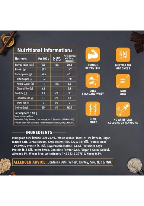 Bagrry'S Whey Protein Muesli 500Gm Box | 20Gm Protein | Chocolate Flavour| Whole Oats & Californian Almonds| Breakfast Cereal|Protein Rich| Premium American Whey Muesli