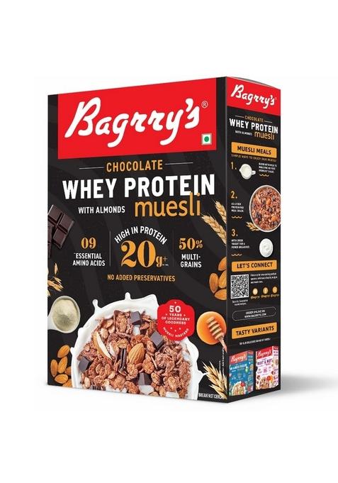 Bagrry'S Whey Protein Muesli 500Gm Box | 20Gm Protein | Chocolate Flavour| Whole Oats & Californian Almonds| Breakfast Cereal|Protein Rich| Premium American Whey Muesli