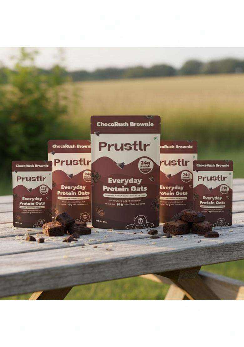 Prustlr Chocorush Brownie - Everyday Protein Oats 24G Protein | Gluten-Free | Guilt-Free | Vegan Friendly | Nature-Inspired | No Added Preservatives | Pack Of 5 - Indya