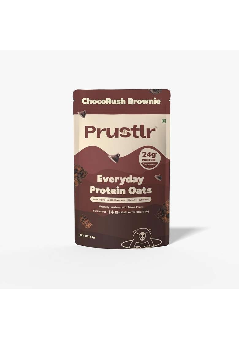 Prustlr Chocorush Brownie - Everyday Protein Oats 24G Protein | Gluten-Free | Guilt-Free | Vegan Friendly | Nature-Inspired | No Added Preservatives | Pack Of 5 - Indya