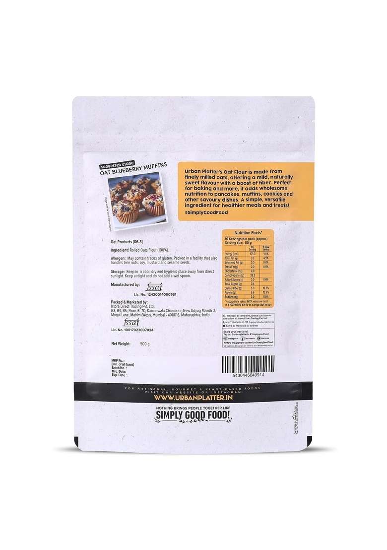 Urban Platter Oats Flour, 500G (Gluten-Free | Fiber-Rich | Ideal For Baking, Pancakes & Smoothies | Made From 100% Whole Oats) - Indya