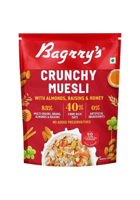 Bagrry’S Crunchy Muesli – 425G | 83% Multigrain, Brans, Almonds, Raisins & Honey | 40% Fibre Rich Oats | High Fibre And Protein Breakfast Cereal | No Added Preservatives | Non-Gmo Oats | 100% Natural | Trans Fat & Cholesterol Free