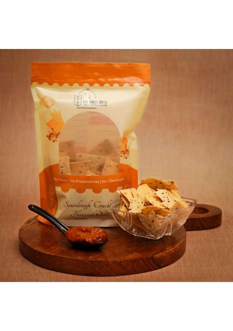 The Magic Oven Sourdough Flaxseed & Oats Crackers | Healthy Nutritious Snacks - 150Gm - Indya