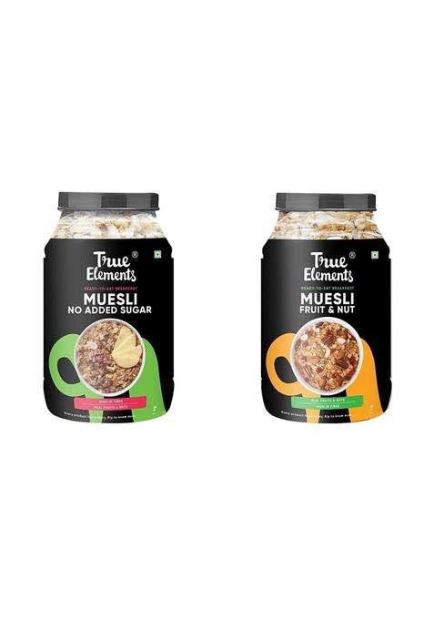 True Elements Muesli No Added Sugar 1Kg - Sugar Free | With 26% Millets | 100% Wholegrain | Breakfast Cereal | Diet Food & True Elements Fruit And Nuts Muesli 1Kg