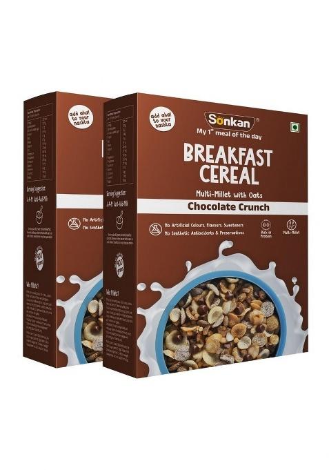 Sonkan Museli Breakfast Cereal | Jaggery Coated | Multi-Millets With Oats | Multigrain Breakfast Cereal | Super Food With Jaggery | Indianised By Adding Raisins, Cocoa, Nuts, Berries And Seeds | Convenient Packs Inside | Power Breakfast 400G / 2X400G