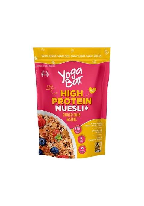 Yogabar High Protein Muesli 350Gm, Fruits & Nut, 22 G Protein, With Apple, Almonds & Super Seeds, Protein Breakfast Cereals