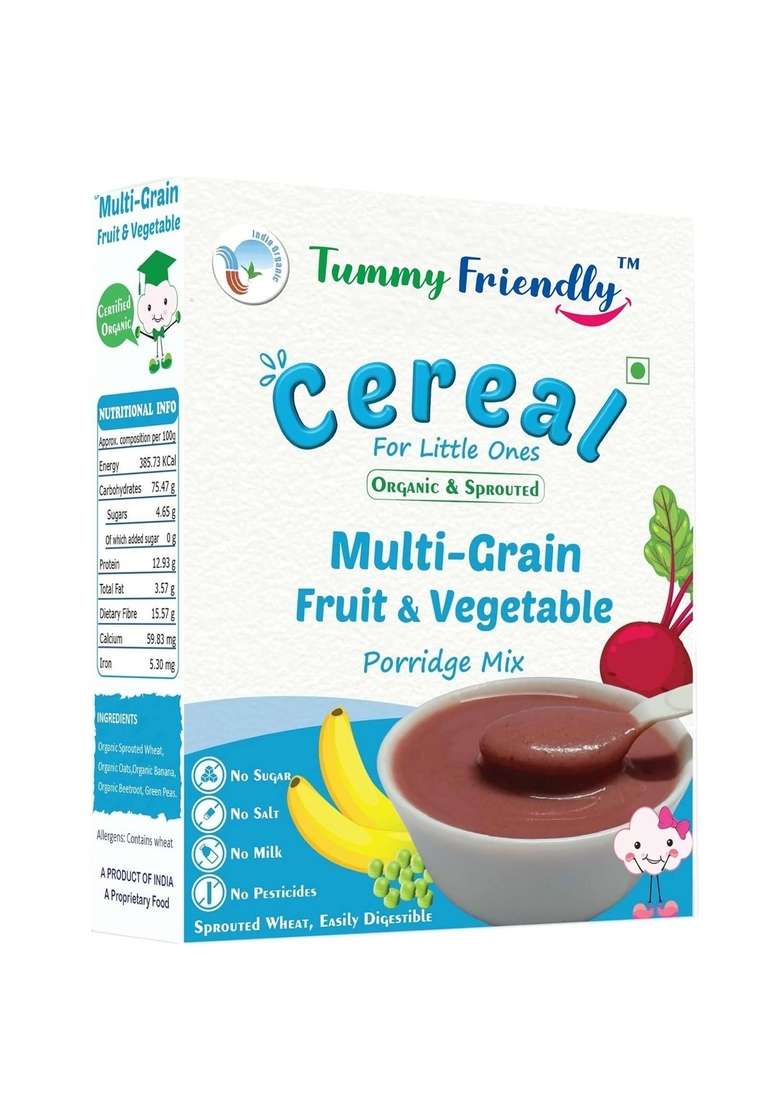Tummyfriendly Foods Organic Sprouted Multigrain Porridge Mix. Made Of Sprouted Wheat, Oats, Banana, Beetroot. Organic Baby Food For 8+ Months Baby Cereal. Shelf-Life 9 Month-200G (Multigrain-200G) - Indya
