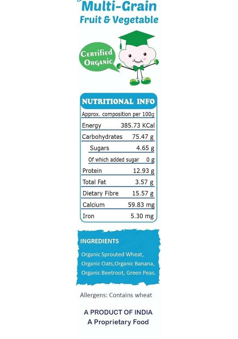 Tummyfriendly Foods Organic Sprouted Multigrain Porridge Mix. Made Of Sprouted Wheat, Oats, Banana, Beetroot. Organic Baby Food For 8+ Months Baby Cereal. Shelf-Life 9 Month-200G (Multigrain-200G) - Indya