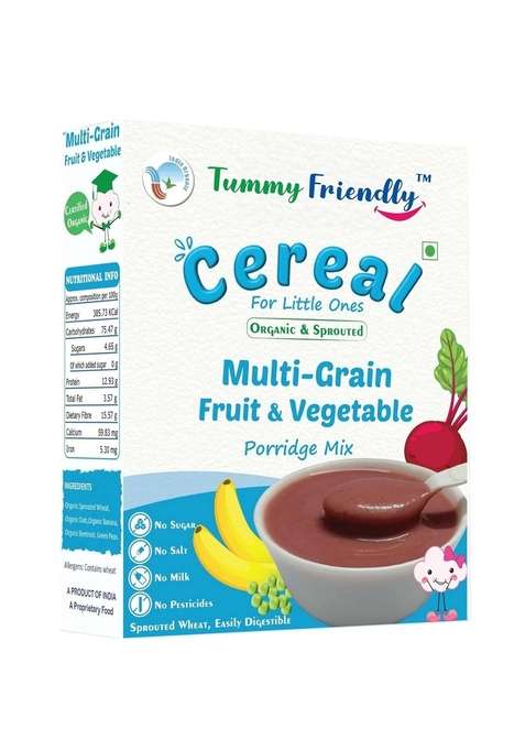Tummyfriendly Foods Organic Sprouted Multigrain Porridge Mix. Made Of Sprouted Wheat, Oats, Banana, Beetroot. Organic Baby Food For 8+ Months Baby Cereal. Shelf-Life 9 Month-200G (Multigrain-200G)