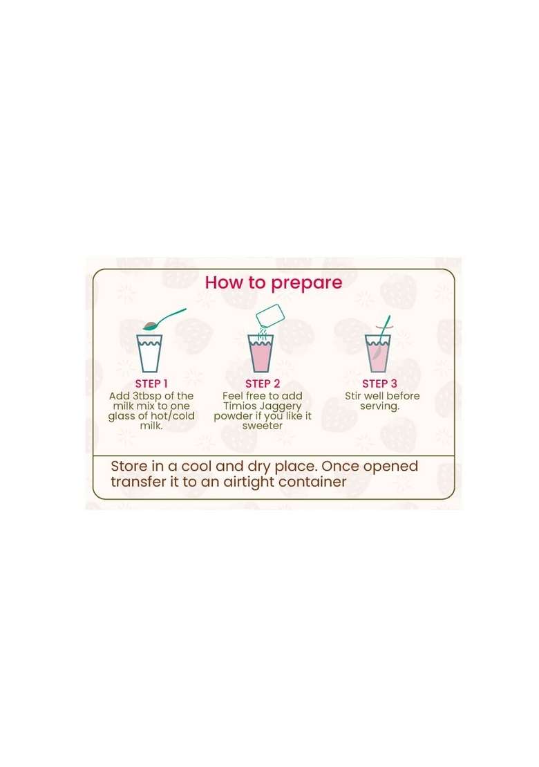 Timios High Protein Berry Blast Milk Mix |No Sugar | Supergrain Blend Of Oats | Organic Jowar | Strawberry Powder | 250G - Indya