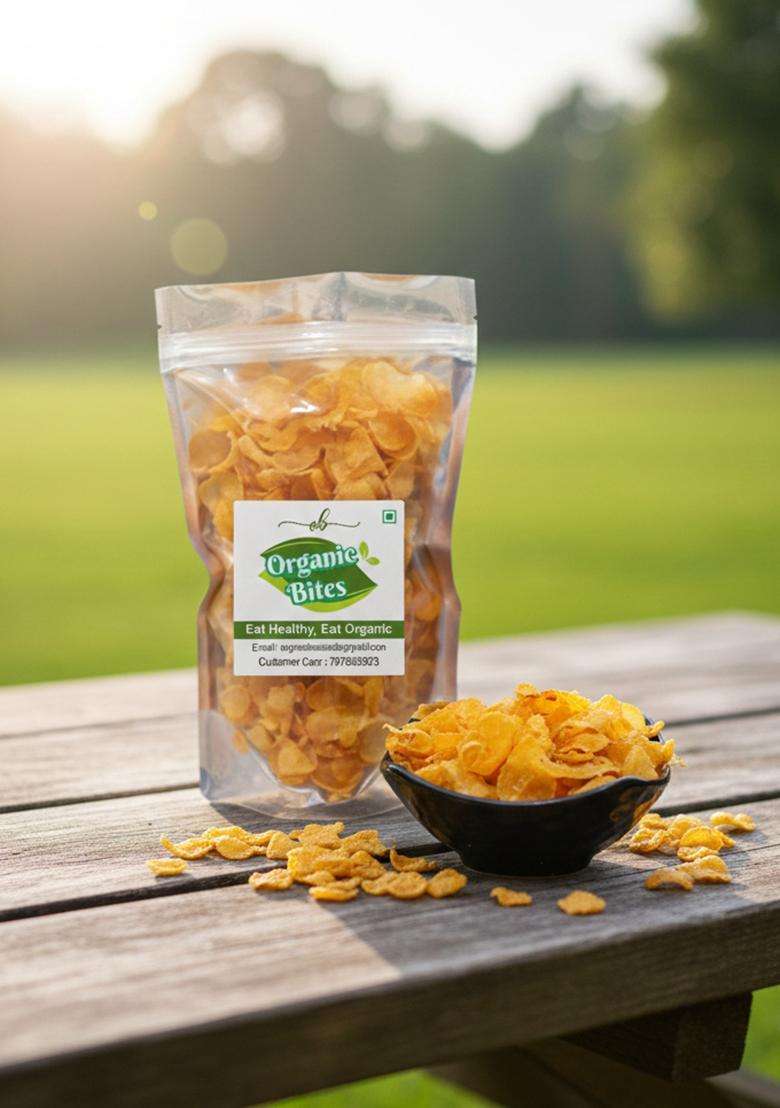 Organic Bites Raw Cornflakes For Frying (Maize Poha) - 400 Gm - Indya