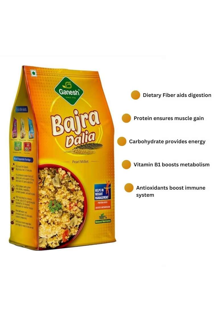 Ganesh Bajra Dalia - 500 Gm (Pack Of 2) Nutritious And Wholesome Bajra Dalia For Healthy Living Ideal For Breakfast Snacks And Cooking Rich In Fiber And Essential Nutrients - Indya