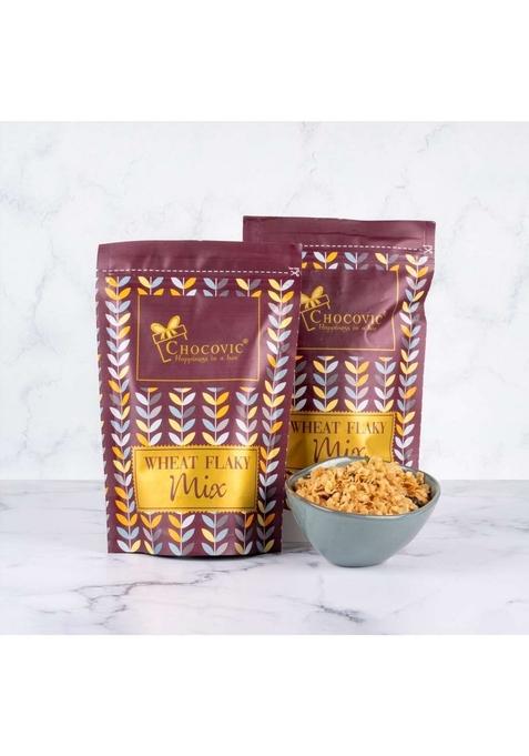 Chocovic Wheat Flaky Mix 500G (Pack Of 4 X 125G) | Crunchy Blend Of Wheat Flakes & Dry Fruits With Natural Spices | Healthy Vegetarian Snack | No Preservatives, No Artificial Colours & Flavours