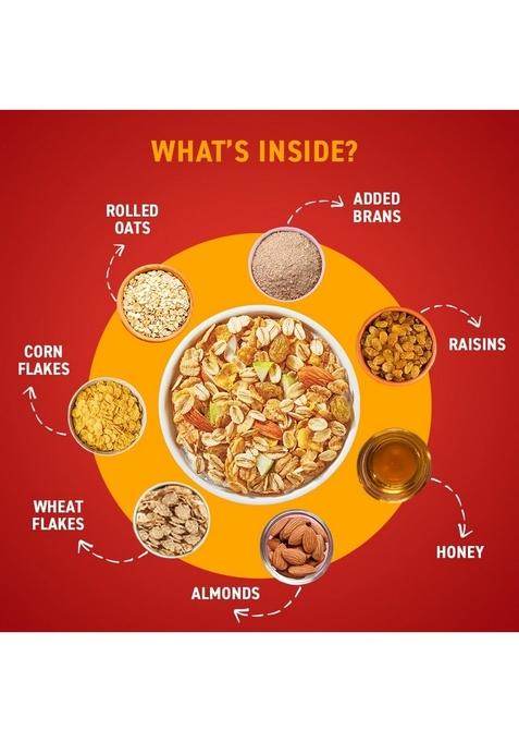 Bagrry’S Crunchy Muesli – 200G | 83% Multigrain, Brans, Almonds, Raisins & Honey | 40% Fibre Rich Oats | High Fibre And Protein Breakfast Cereal | No Added Preservatives | Non-Gmo Oats | 100% Natural | Trans Fat & Cholesterol Free