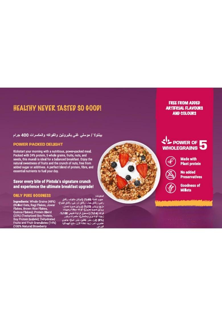 Pintola 24G High Protein Muesli, Fruit & Nut, 1Kg | Gluten-Free, Naturally Sweetened With Organic Jaggery & Dates, 22% Fruits, Nuts & Seeds, No Refined Sugar, Healthy Breakfast Cereal