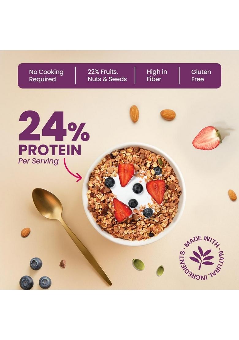 Pintola 24G High Protein Muesli, Fruit & Nut, 1Kg | Gluten-Free, Naturally Sweetened With Organic Jaggery & Dates, 22% Fruits, Nuts & Seeds, No Refined Sugar, Healthy Breakfast Cereal