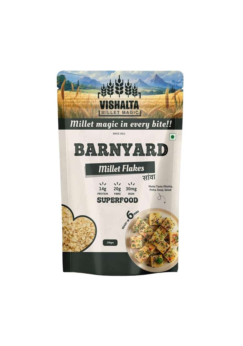 Vishalta Barnyard Millet Flakes 250 Gm - Natural & Gluten Free Sanwa Millet Flakes - High Fibre Healthy Breakfast Cereal, Low Gi - Ideal For Poha, Upma & Indian Snacks | Pack Of 1 - Indya